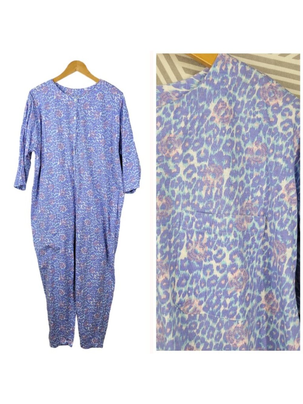 Vintage Gitano Uni Suit Loungewear Size Medium One Piece Pajamas Leopard Purple